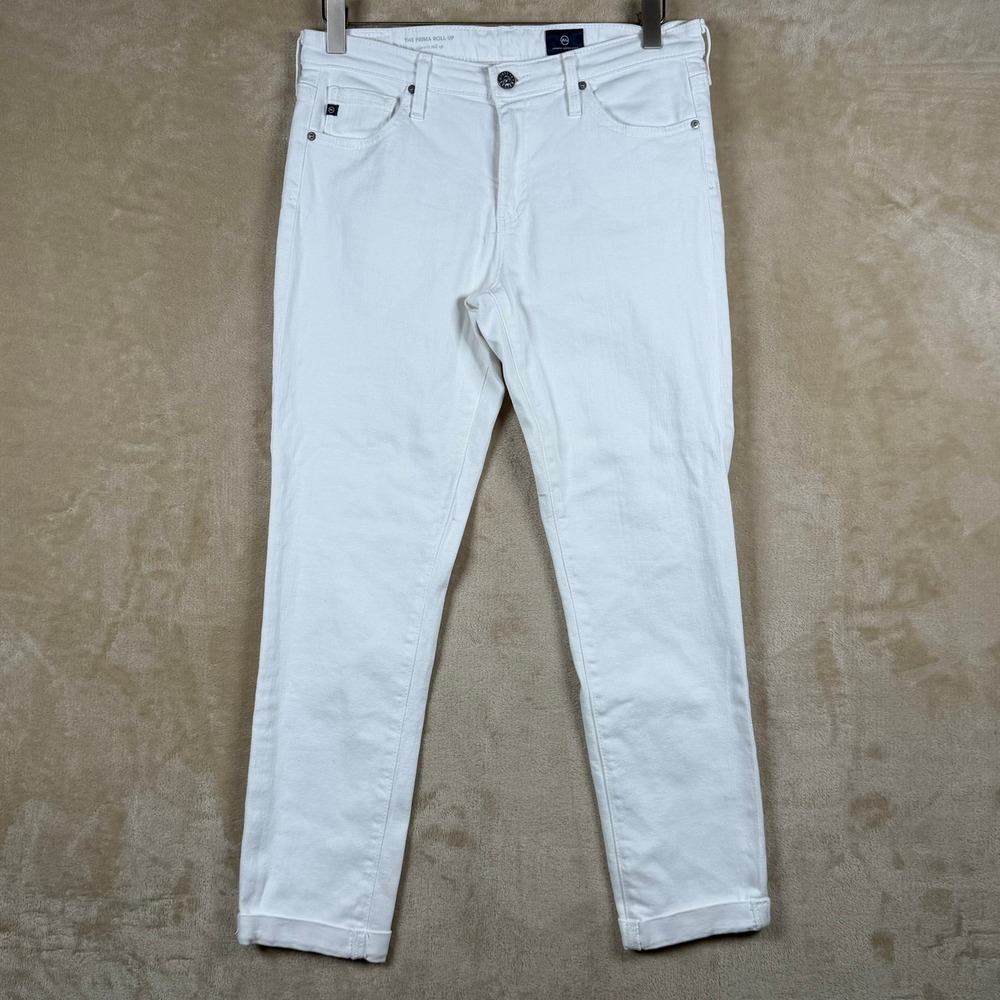 AG Adriano Goldschmied Women Size 27R The Prima Roll-Up White Cigarette Jeans